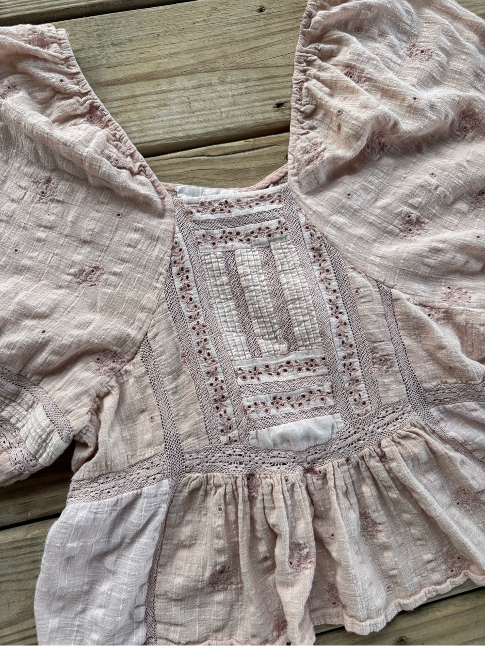 Forever That Girl | Blush Pink Embroidered Puff Sleeve Peplum Boho Top - Picture 4 of 7
